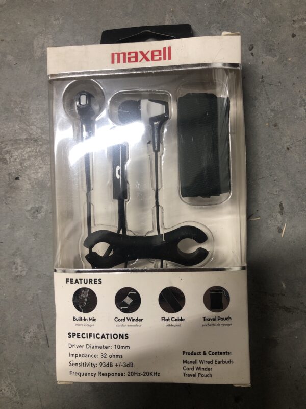 Maxell Impulse earbuds with travel pouch